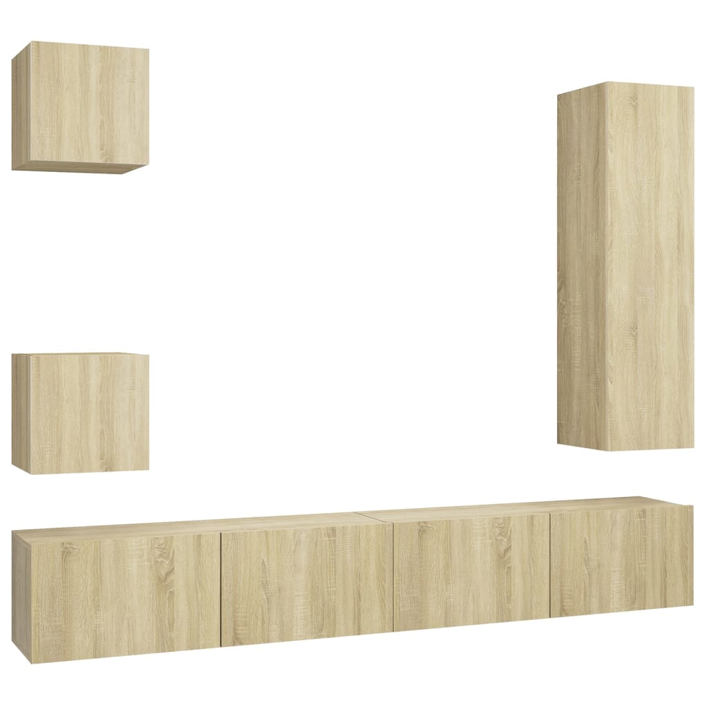 5-delige Tv-meubelset bewerkt hout sonoma eikenkleurig is nu te koop bij PeponiXL, paradijselijk wonen!