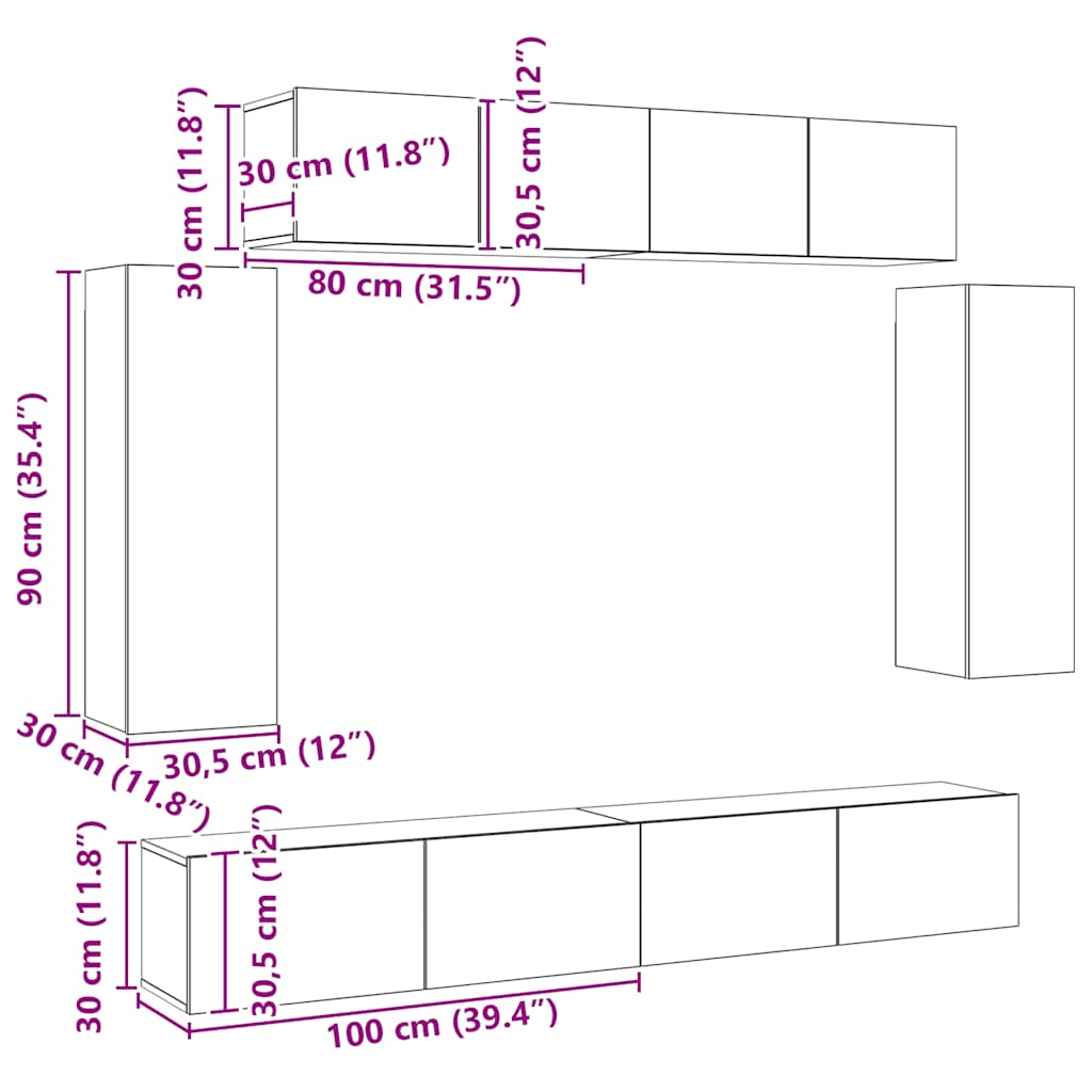 6-delige Tv-meubelset spaanplaat sonoma eikenkleurig is nu te koop bij PeponiXL, paradijselijk wonen!