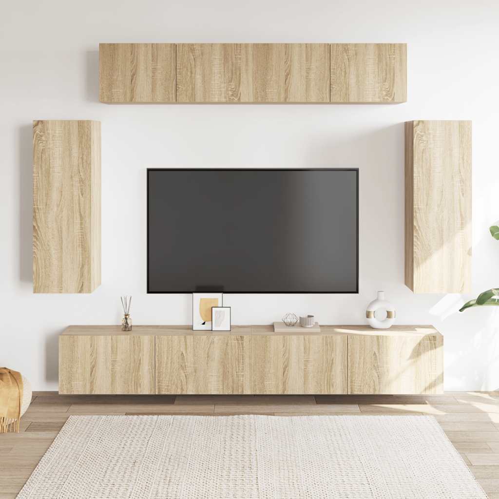 6-delige Tv-meubelset spaanplaat sonoma eikenkleurig is nu te koop bij PeponiXL, paradijselijk wonen!
