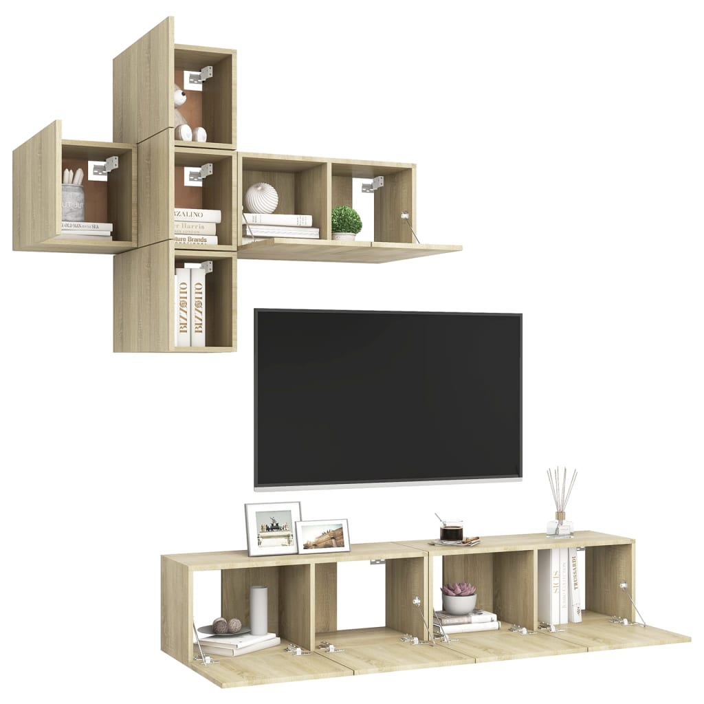 7-delige Tv-meubelset spaanplaat sonoma eikenkleurig is nu te koop bij PeponiXL, paradijselijk wonen!