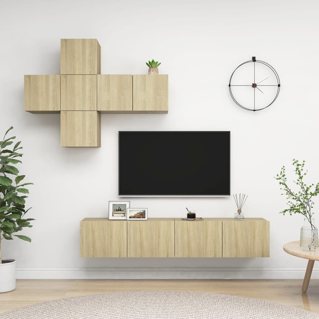 7-delige Tv-meubelset spaanplaat sonoma eikenkleurig is nu te koop bij PeponiXL, paradijselijk wonen!