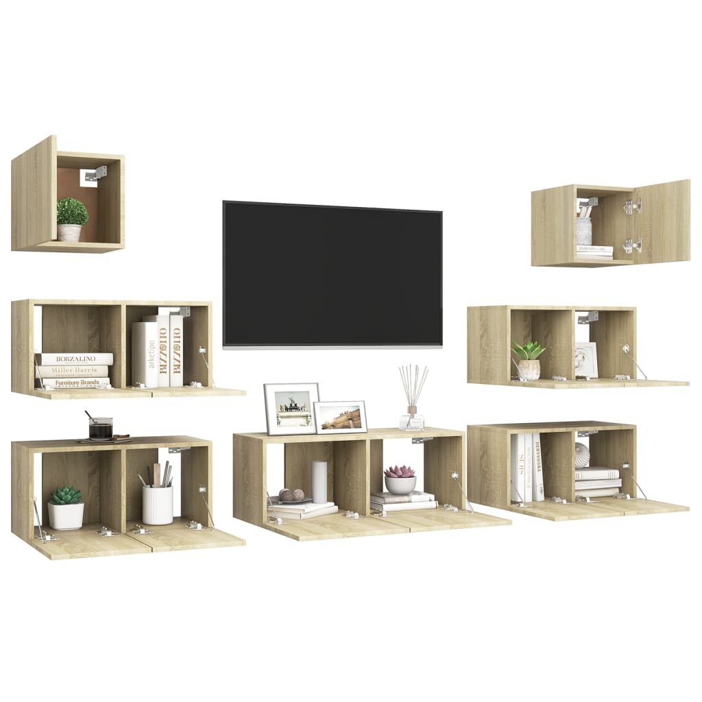 7-delige Tv-meubelset spaanplaat sonoma eikenkleurig is nu te koop bij PeponiXL, paradijselijk wonen!