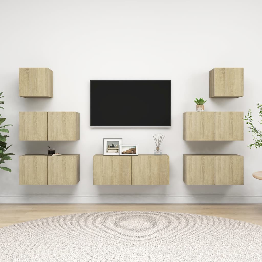 7-delige Tv-meubelset spaanplaat sonoma eikenkleurig is nu te koop bij PeponiXL, paradijselijk wonen!