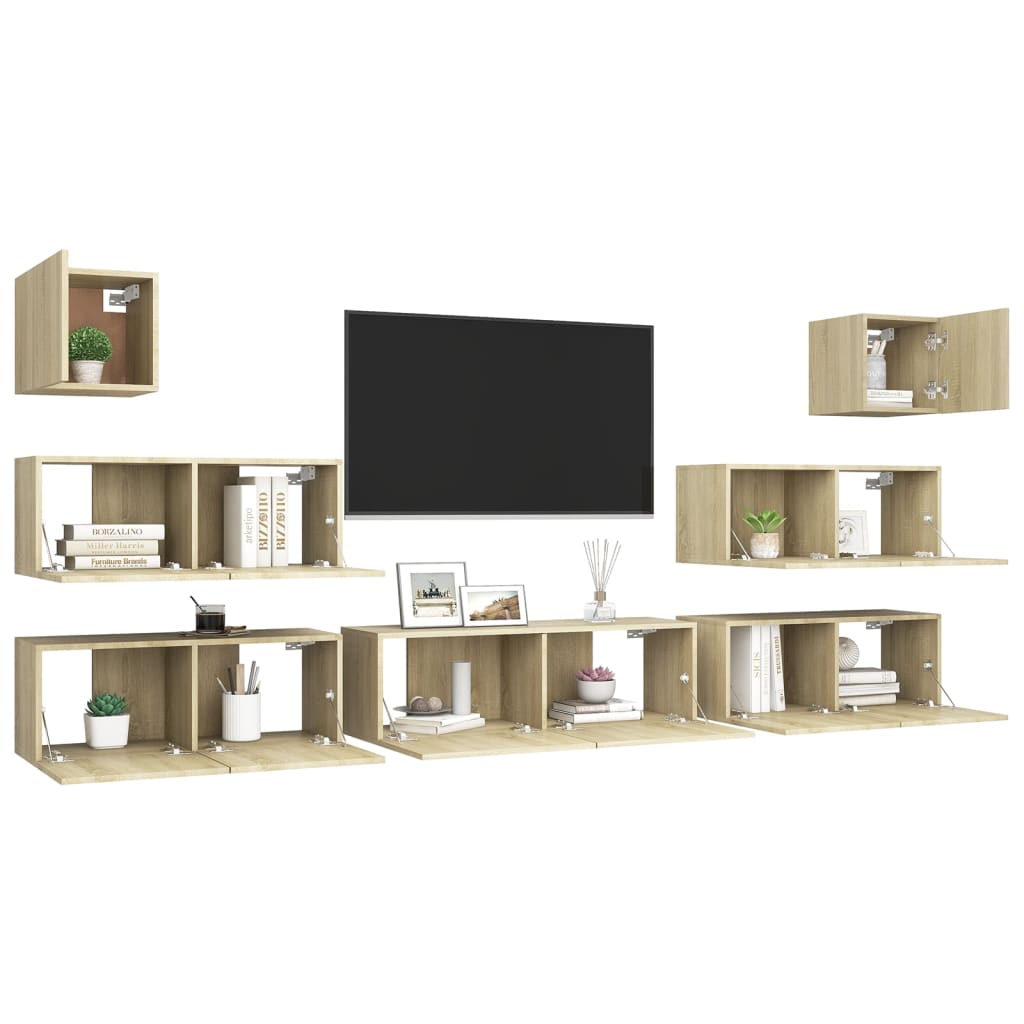 7-delige Tv-meubelset spaanplaat sonoma eikenkleurig is nu te koop bij PeponiXL, paradijselijk wonen!