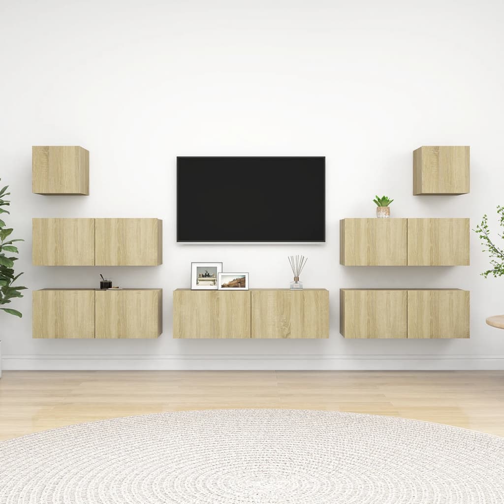 7-delige Tv-meubelset spaanplaat sonoma eikenkleurig is nu te koop bij PeponiXL, paradijselijk wonen!