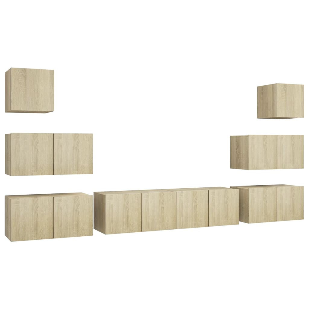 8-delige Tv-meubelset bewerkt hout sonoma eikenkleurig is nu te koop bij PeponiXL, paradijselijk wonen!