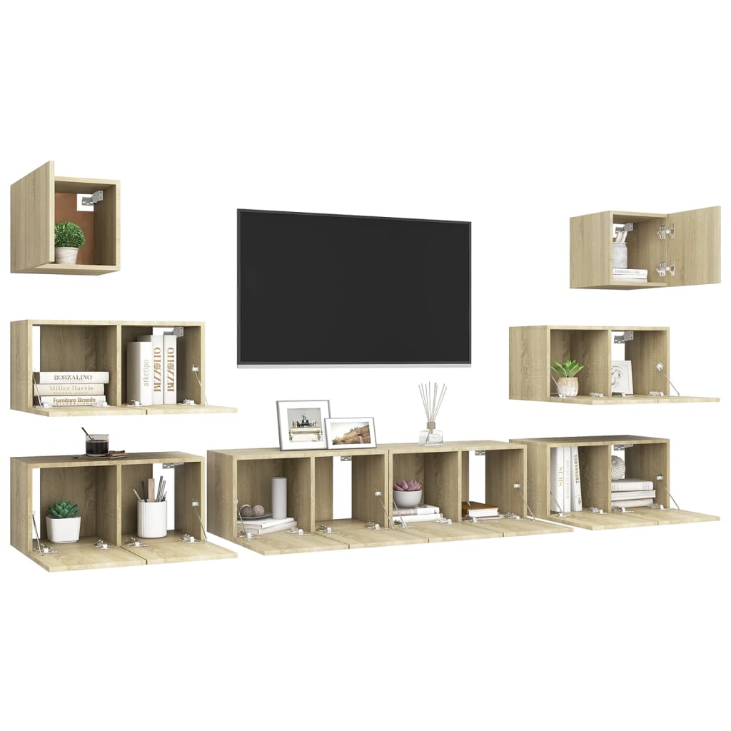 8-delige Tv-meubelset bewerkt hout sonoma eikenkleurig is nu te koop bij PeponiXL, paradijselijk wonen!