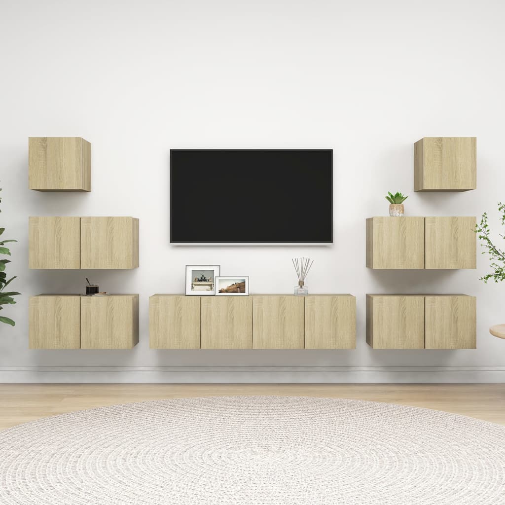 8-delige Tv-meubelset bewerkt hout sonoma eikenkleurig is nu te koop bij PeponiXL, paradijselijk wonen!