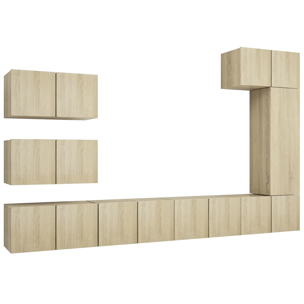 8-delige Tv-meubelset bewerkt hout sonoma eikenkleurig is nu te koop bij PeponiXL, paradijselijk wonen!