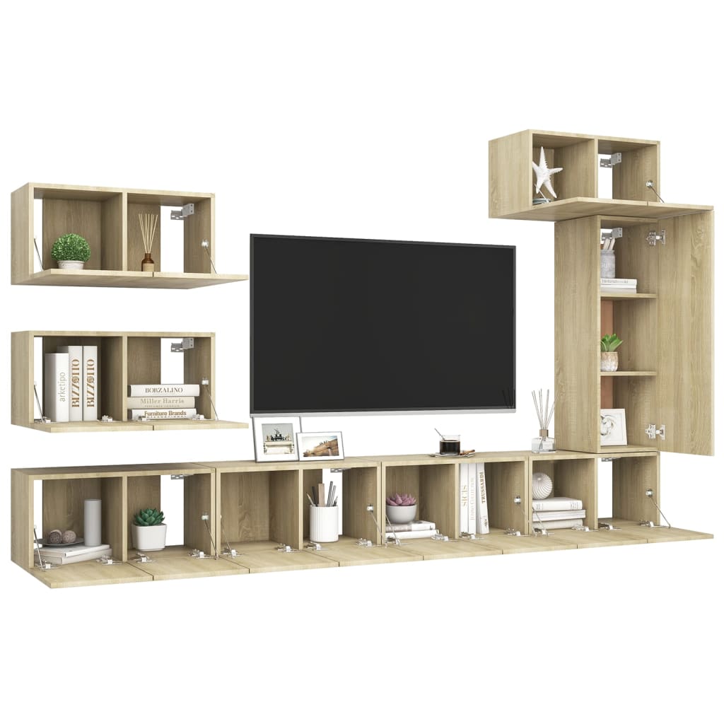 8-delige Tv-meubelset bewerkt hout sonoma eikenkleurig is nu te koop bij PeponiXL, paradijselijk wonen!