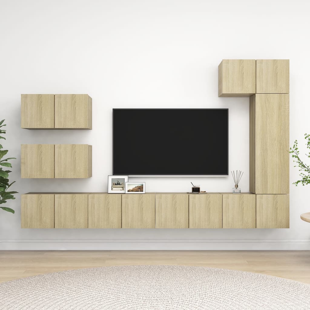 8-delige Tv-meubelset bewerkt hout sonoma eikenkleurig is nu te koop bij PeponiXL, paradijselijk wonen!