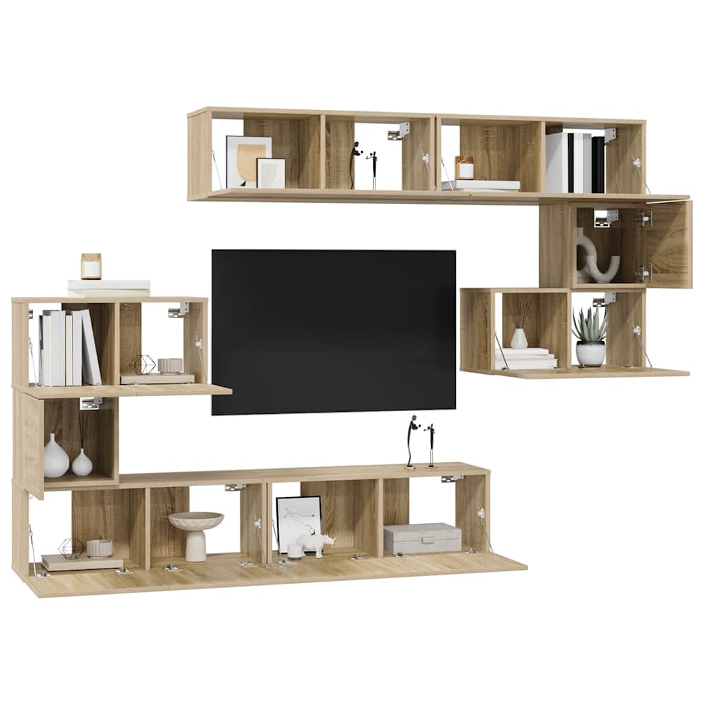 8-delige Tv-meubelset bewerkt hout sonoma eikenkleurig is nu te koop bij PeponiXL, paradijselijk wonen!