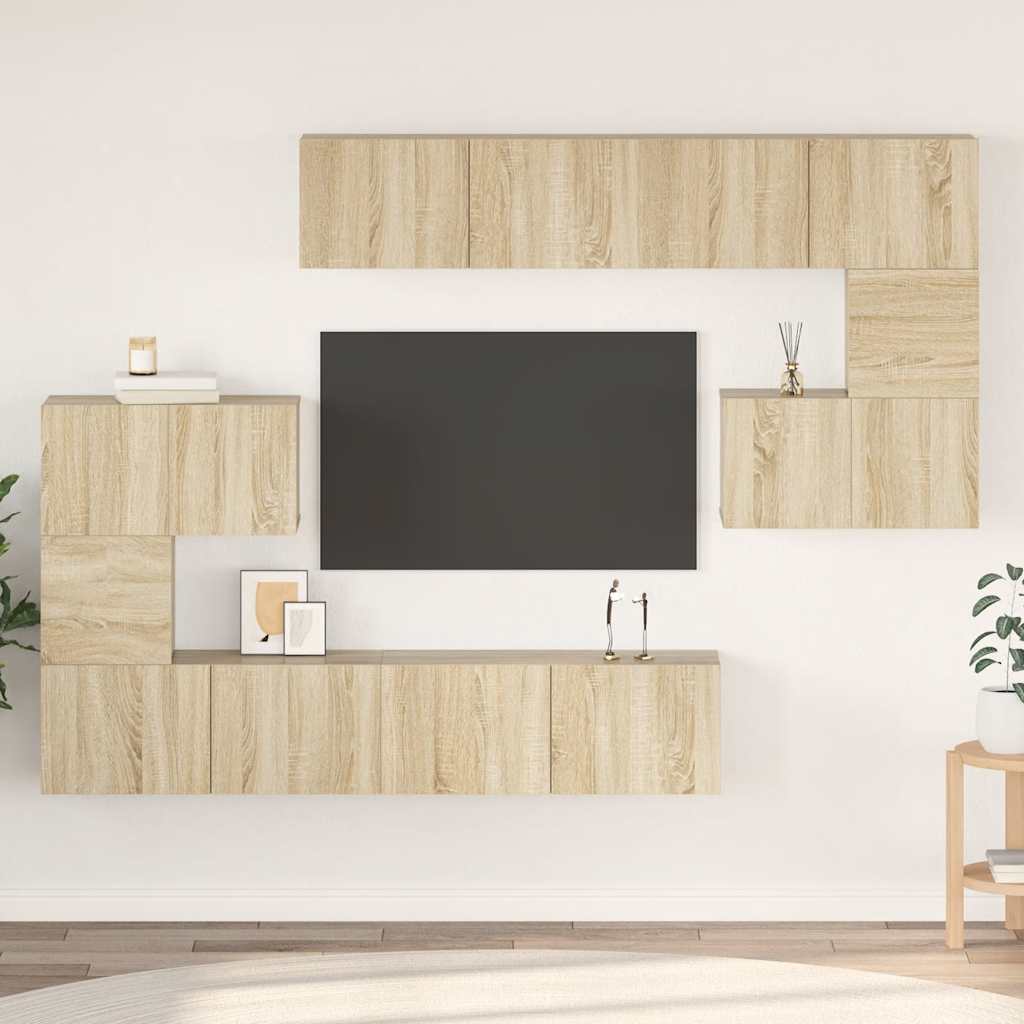 8-delige Tv-meubelset bewerkt hout sonoma eikenkleurig is nu te koop bij PeponiXL, paradijselijk wonen!