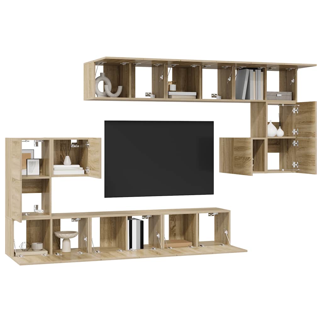 10-delige Tv-meubelset bewerkt hout sonoma eikenkleurig is nu te koop bij PeponiXL, paradijselijk wonen!