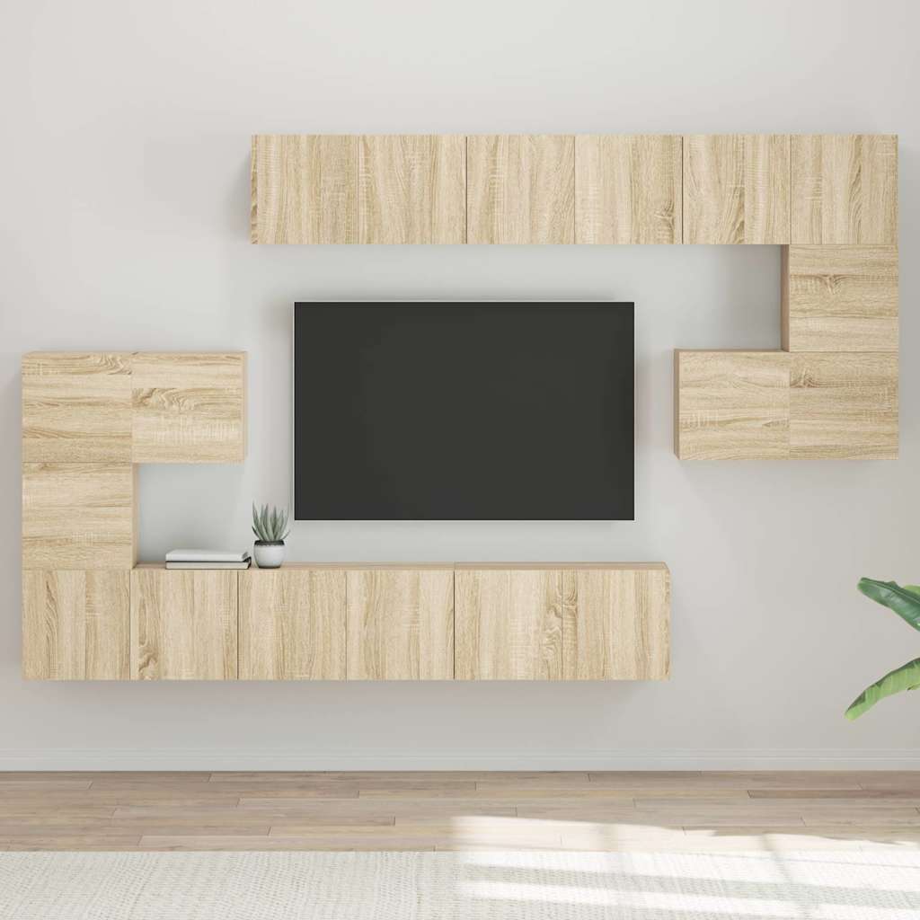 10-delige Tv-meubelset bewerkt hout sonoma eikenkleurig is nu te koop bij PeponiXL, paradijselijk wonen!