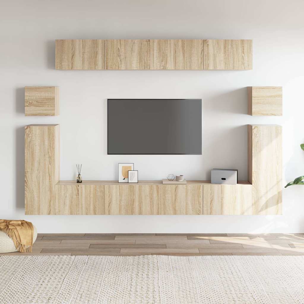 8-delige Tv-meubelset bewerkt hout sonoma eikenkleurig is nu te koop bij PeponiXL, paradijselijk wonen!