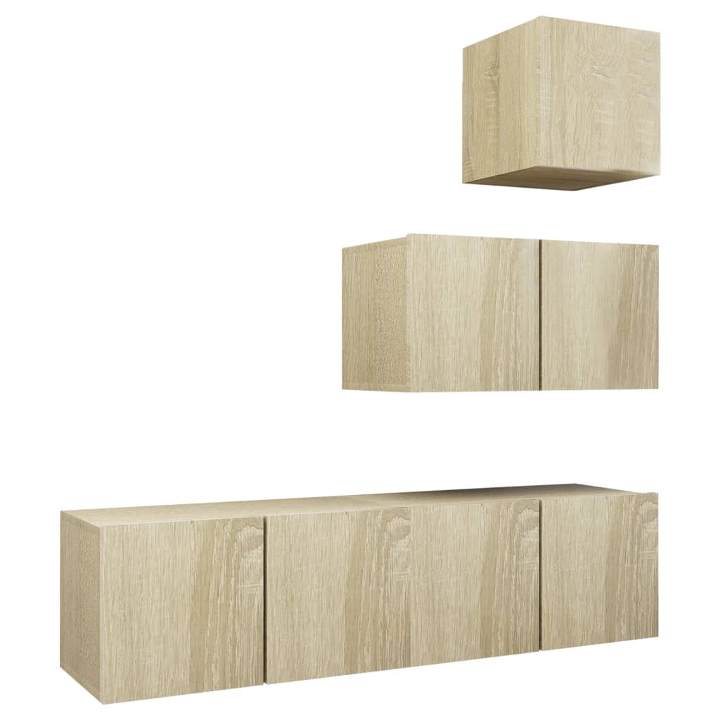 4-delige Tv-meubelset bewerkt hout sonoma eikenkleurig is nu te koop bij PeponiXL, paradijselijk wonen!