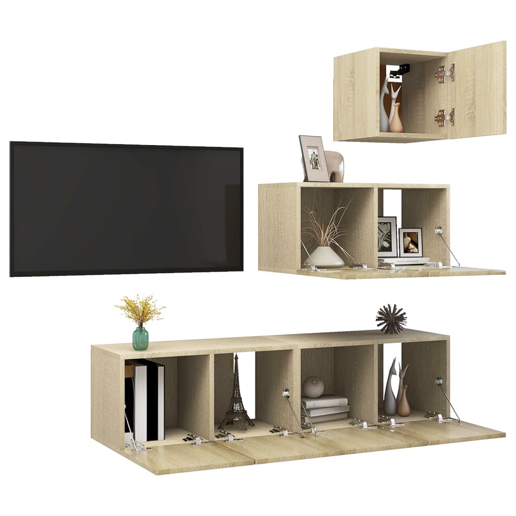 4-delige Tv-meubelset bewerkt hout sonoma eikenkleurig is nu te koop bij PeponiXL, paradijselijk wonen!