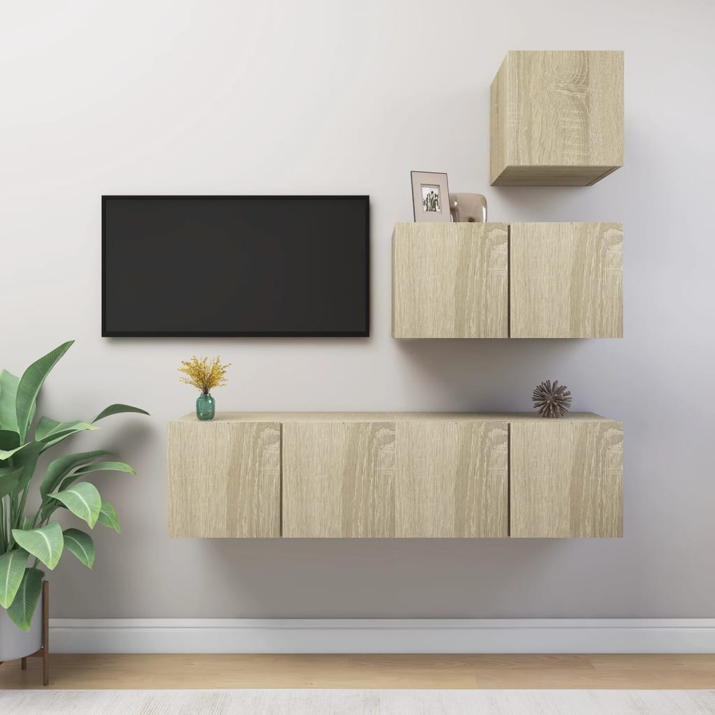 4-delige Tv-meubelset bewerkt hout sonoma eikenkleurig is nu te koop bij PeponiXL, paradijselijk wonen!