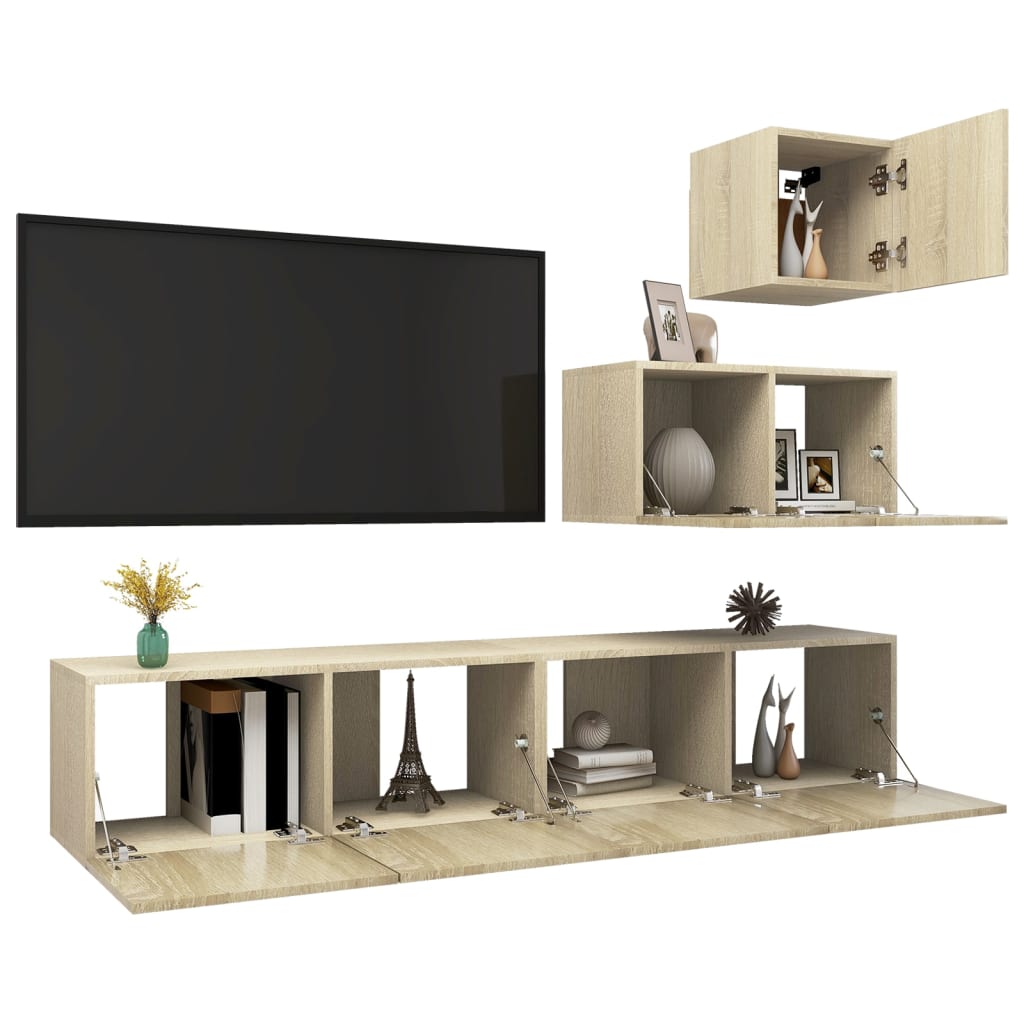 4-delige Tv-meubelset spaanplaat sonoma eikenkleurig is nu te koop bij PeponiXL, paradijselijk wonen!