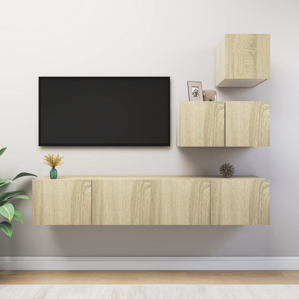 4-delige Tv-meubelset spaanplaat sonoma eikenkleurig is nu te koop bij PeponiXL, paradijselijk wonen!