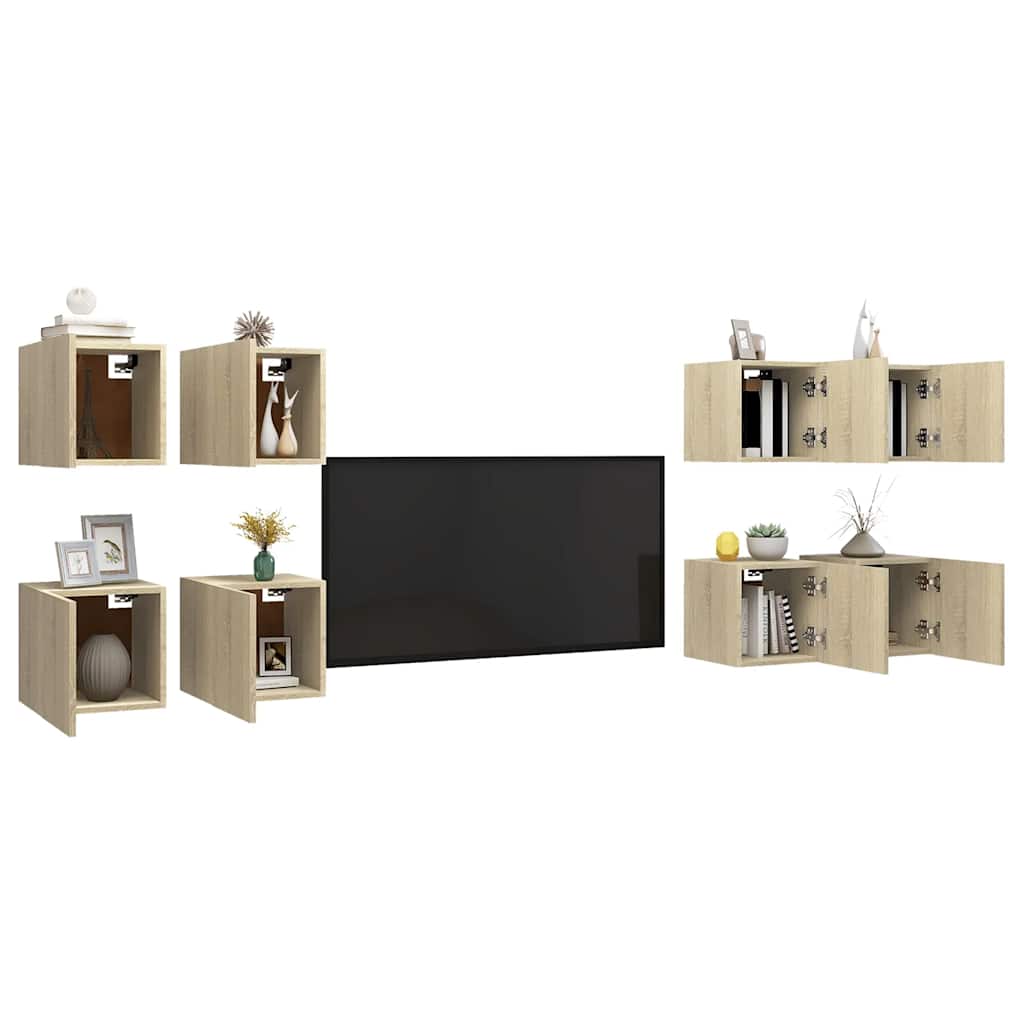 Tv-wandmeubelen 8 st 30,5x30x30 cm sonoma eikenkleurig is nu te koop bij PeponiXL, paradijselijk wonen!