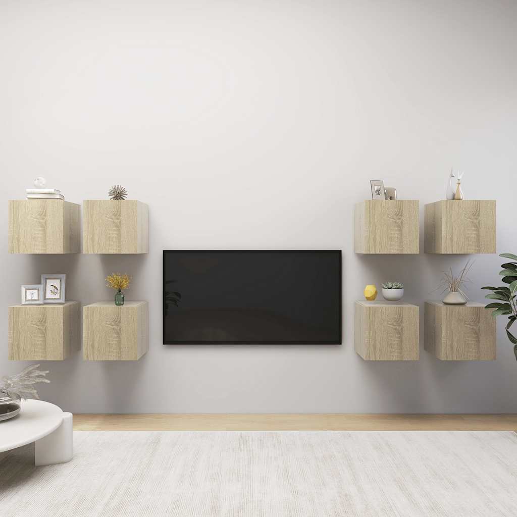 Tv-wandmeubelen 8 st 30,5x30x30 cm sonoma eikenkleurig is nu te koop bij PeponiXL, paradijselijk wonen!