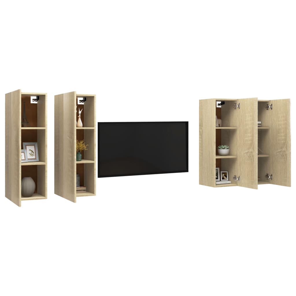 Tv-meubelen 4 st 30,5x30x90 cm bewerkt hout sonoma eikenkleurig is nu te koop bij PeponiXL, paradijselijk wonen!