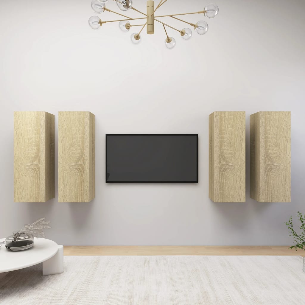 Tv-meubelen 4 st 30,5x30x90 cm bewerkt hout sonoma eikenkleurig is nu te koop bij PeponiXL, paradijselijk wonen!