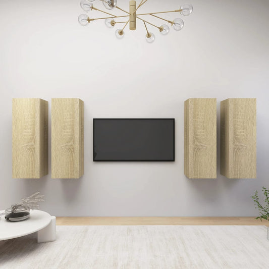 Tv-meubelen 4 st 30,5x30x90 cm bewerkt hout sonoma eikenkleurig is nu te koop bij PeponiXL, paradijselijk wonen!
