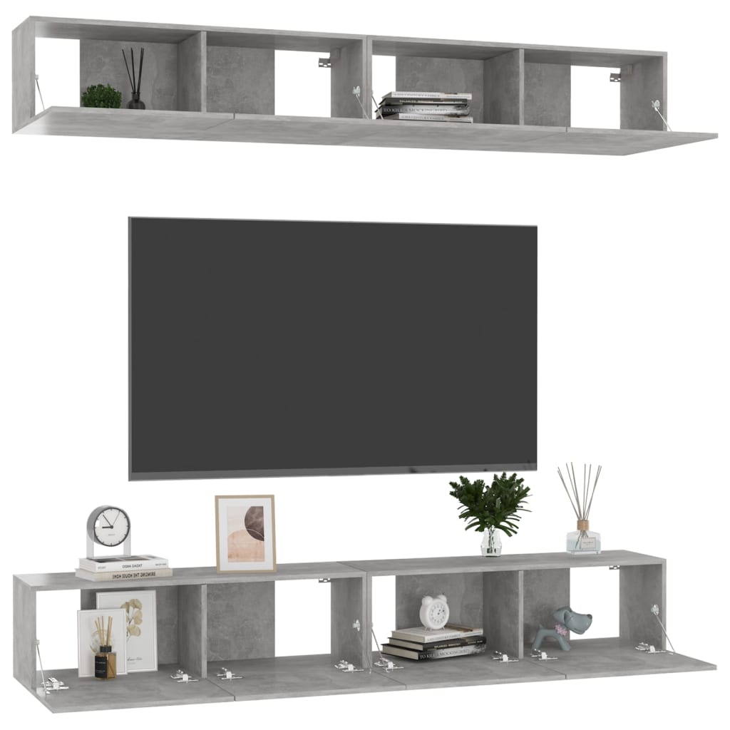 Tv-meubelen 4 st 100x30x30 cm bewerkt hout betongrijs is nu te koop bij PeponiXL, paradijselijk wonen!