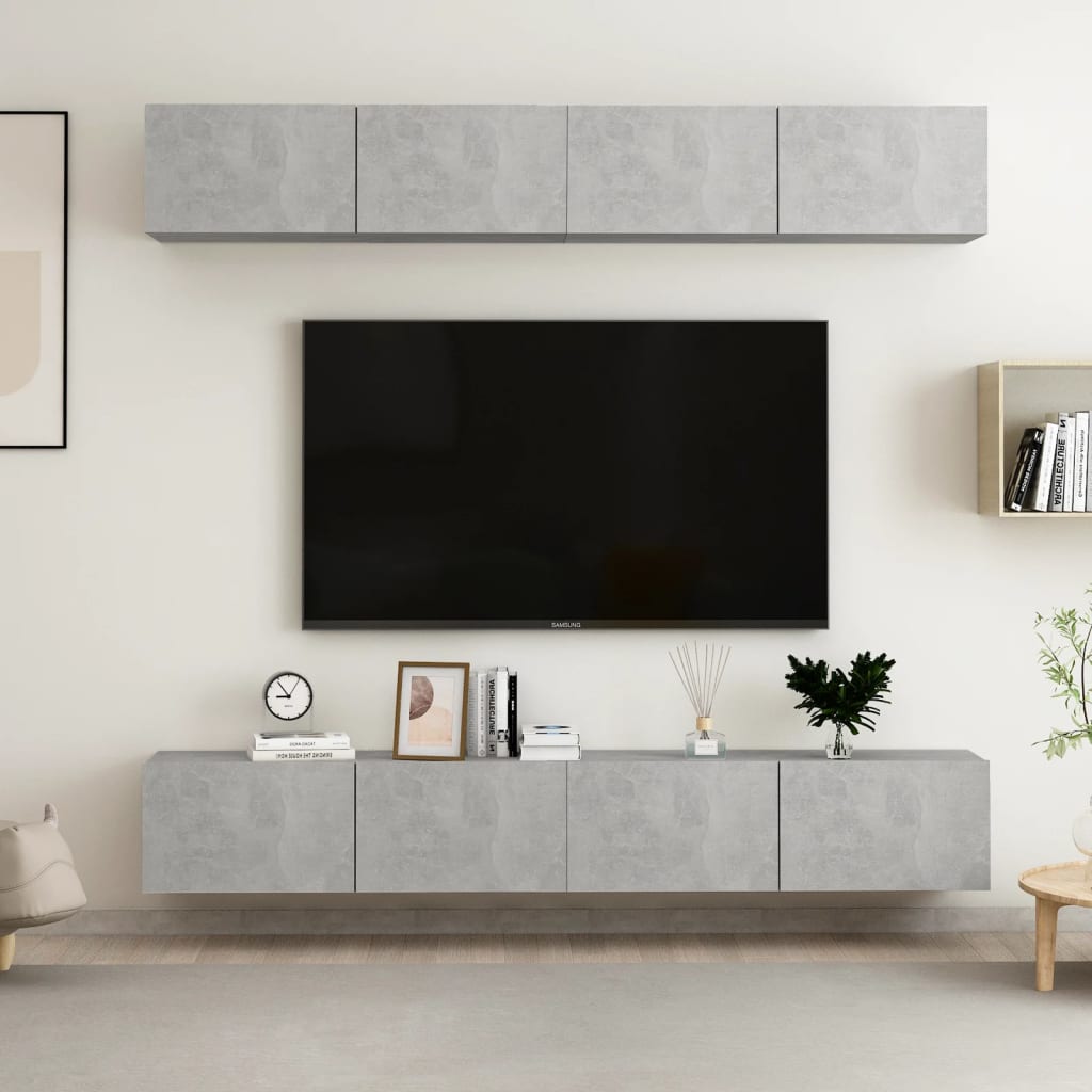 Tv-meubelen 4 st 100x30x30 cm bewerkt hout betongrijs is nu te koop bij PeponiXL, paradijselijk wonen!