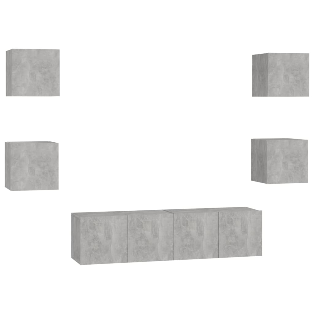 6-delige Tv-meubelset bewerkt hout betongrijs is nu te koop bij PeponiXL, paradijselijk wonen!