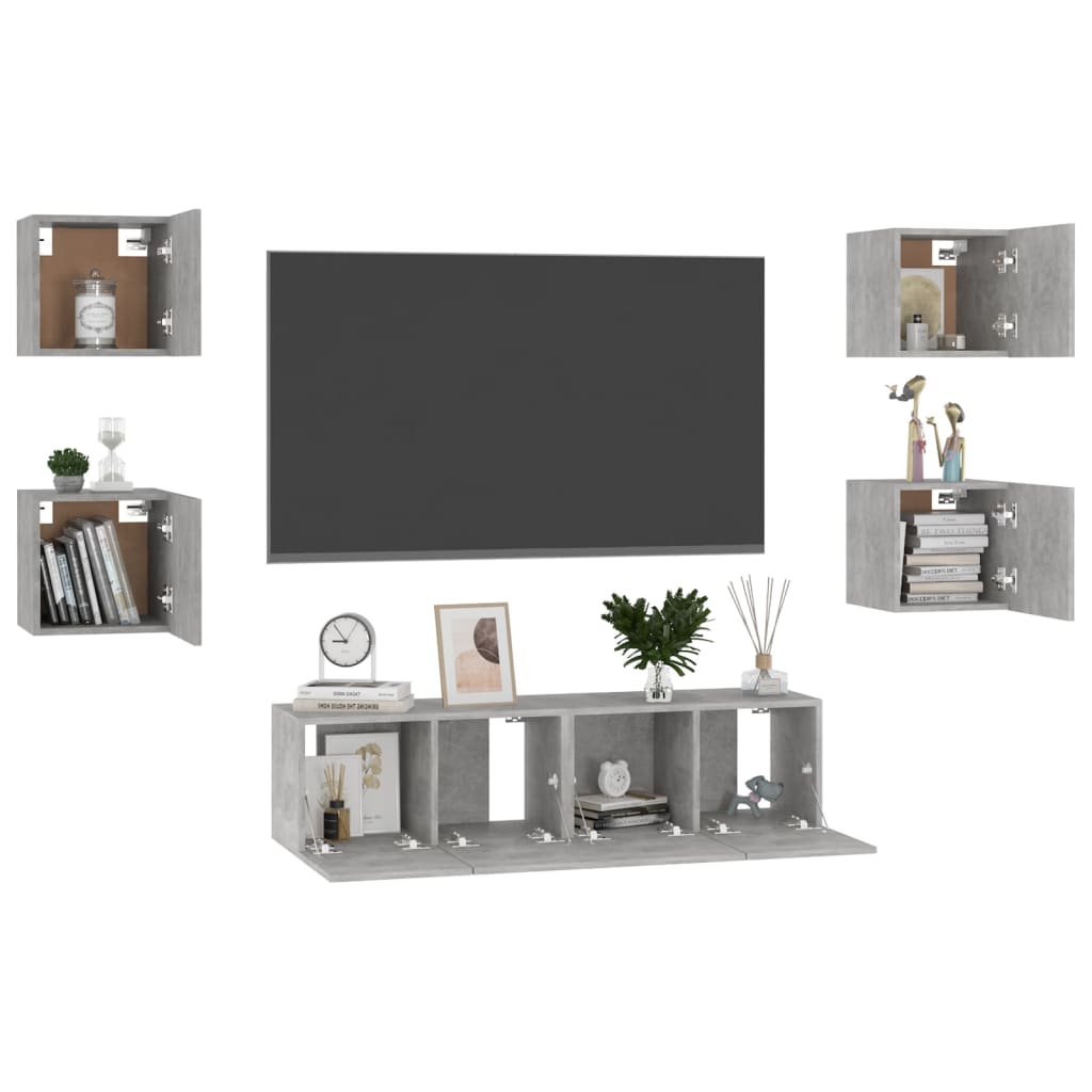 6-delige Tv-meubelset bewerkt hout betongrijs is nu te koop bij PeponiXL, paradijselijk wonen!