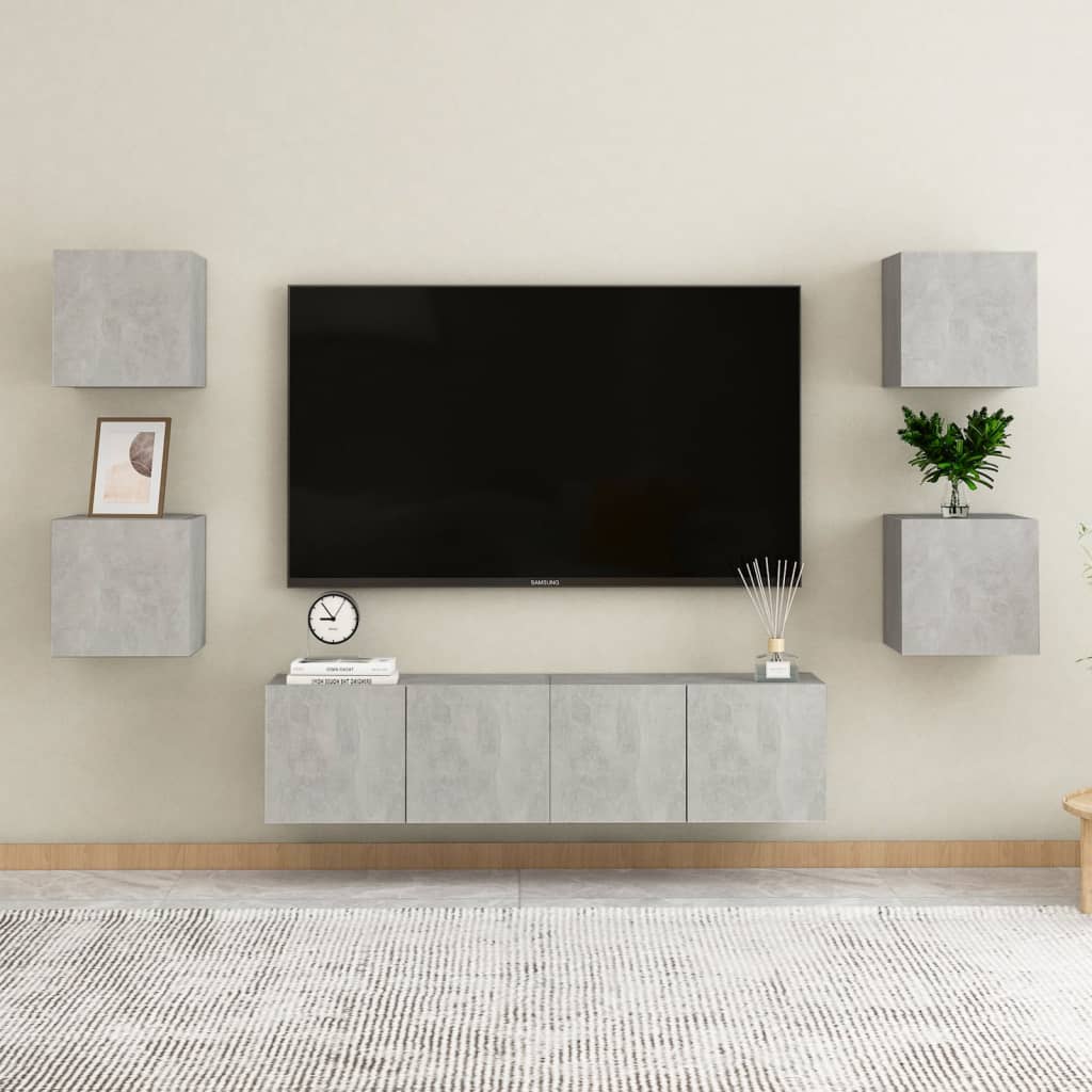 6-delige Tv-meubelset bewerkt hout betongrijs is nu te koop bij PeponiXL, paradijselijk wonen!