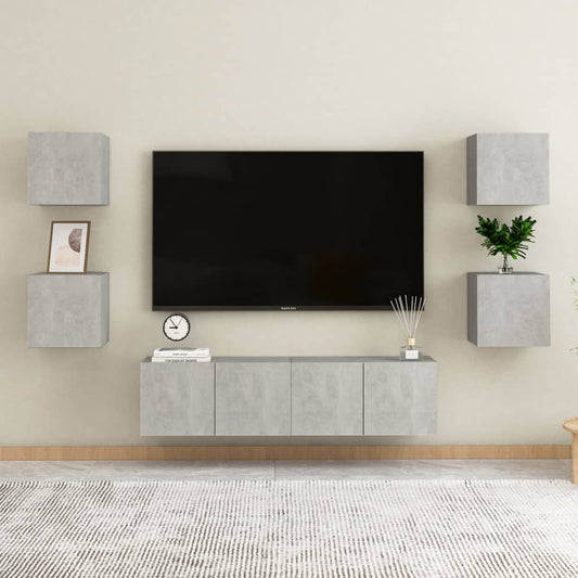 6-delige Tv-meubelset bewerkt hout betongrijs is nu te koop bij PeponiXL, paradijselijk wonen!