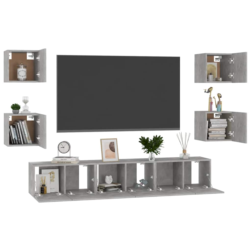 7-delige Tv-meubelset bewerkt hout betongrijs is nu te koop bij PeponiXL, paradijselijk wonen!