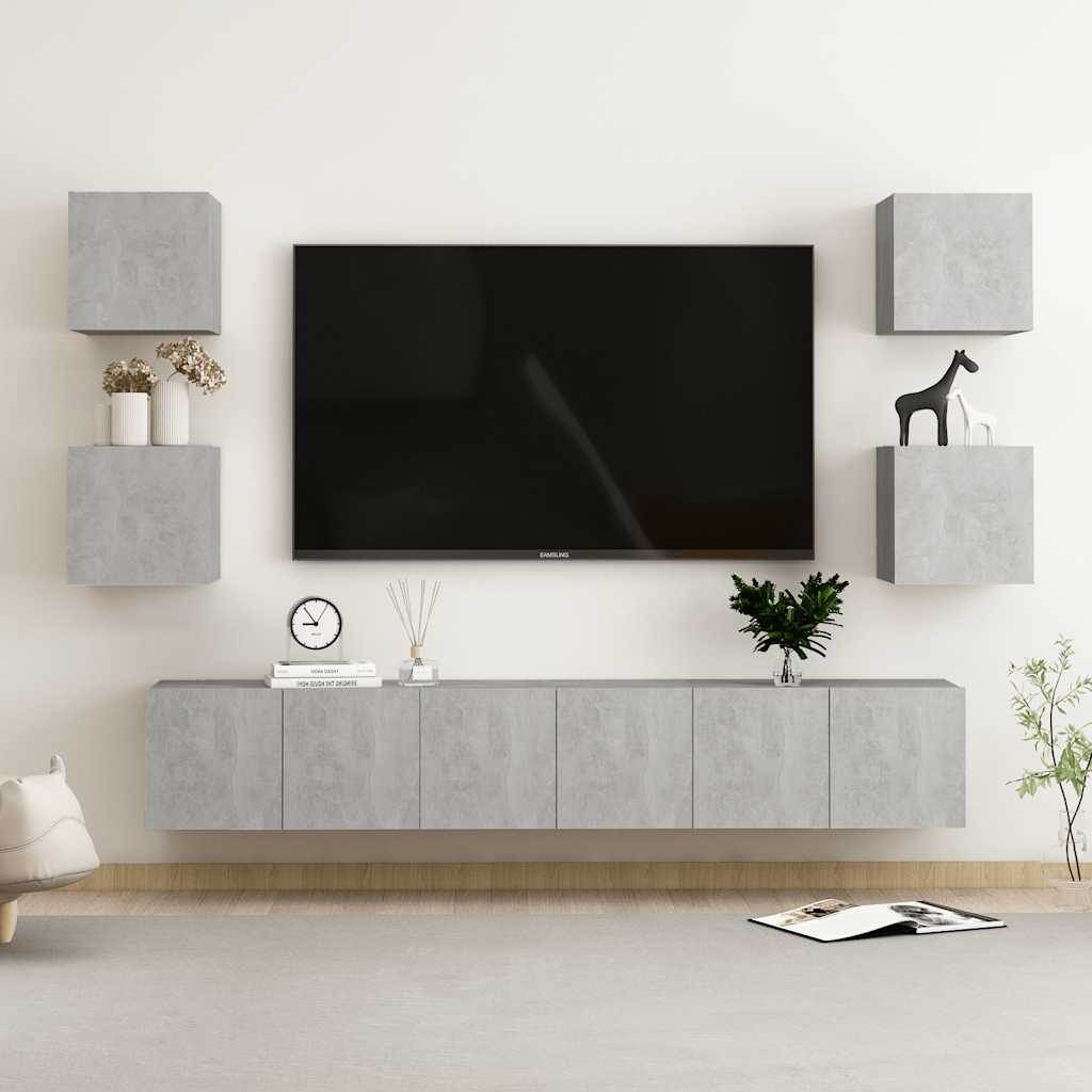 7-delige Tv-meubelset bewerkt hout betongrijs is nu te koop bij PeponiXL, paradijselijk wonen!