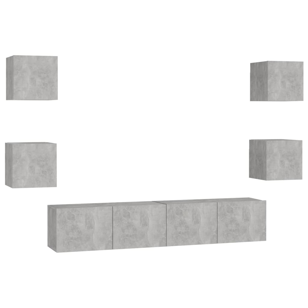 6-delige Tv-meubelset bewerkt hout betongrijs is nu te koop bij PeponiXL, paradijselijk wonen!