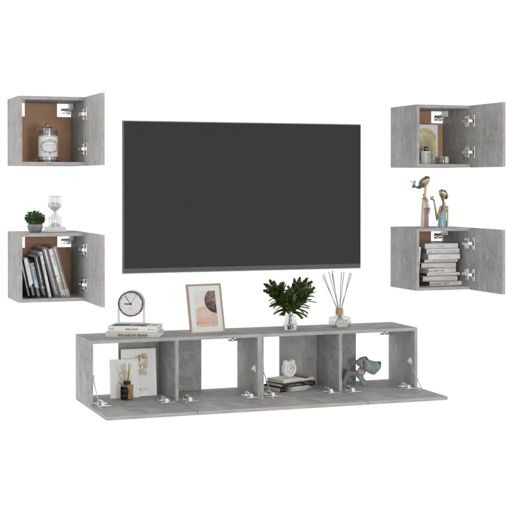 6-delige Tv-meubelset bewerkt hout betongrijs is nu te koop bij PeponiXL, paradijselijk wonen!