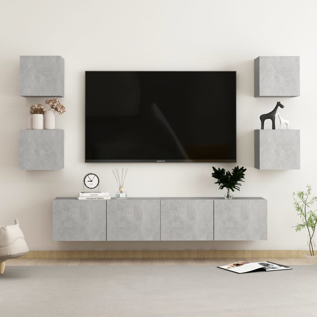 6-delige Tv-meubelset bewerkt hout betongrijs is nu te koop bij PeponiXL, paradijselijk wonen!