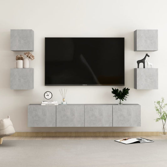 6-delige Tv-meubelset bewerkt hout betongrijs is nu te koop bij PeponiXL, paradijselijk wonen!