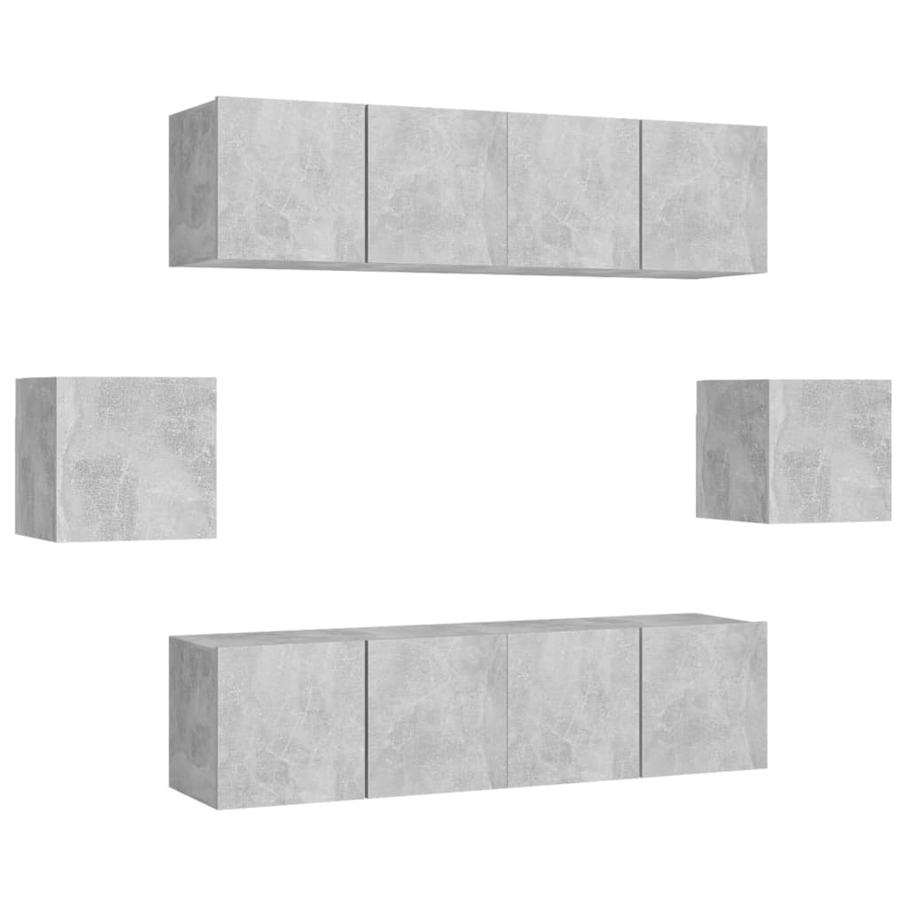 6-delige Tv-meubelset bewerkt hout betongrijs is nu te koop bij PeponiXL, paradijselijk wonen!