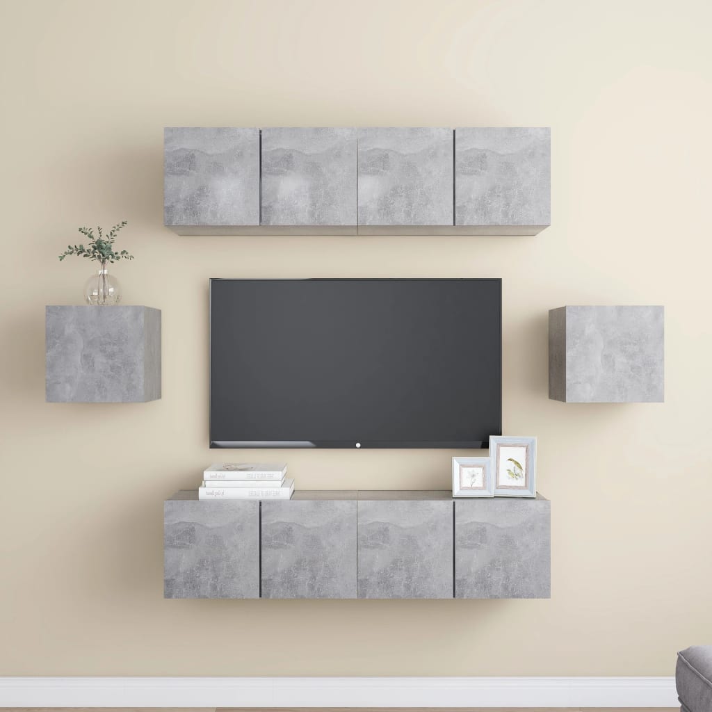 6-delige Tv-meubelset bewerkt hout betongrijs is nu te koop bij PeponiXL, paradijselijk wonen!