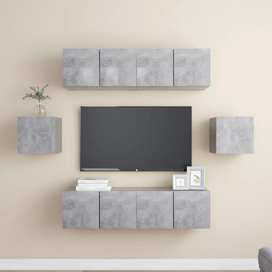 6-delige Tv-meubelset bewerkt hout betongrijs is nu te koop bij PeponiXL, paradijselijk wonen!