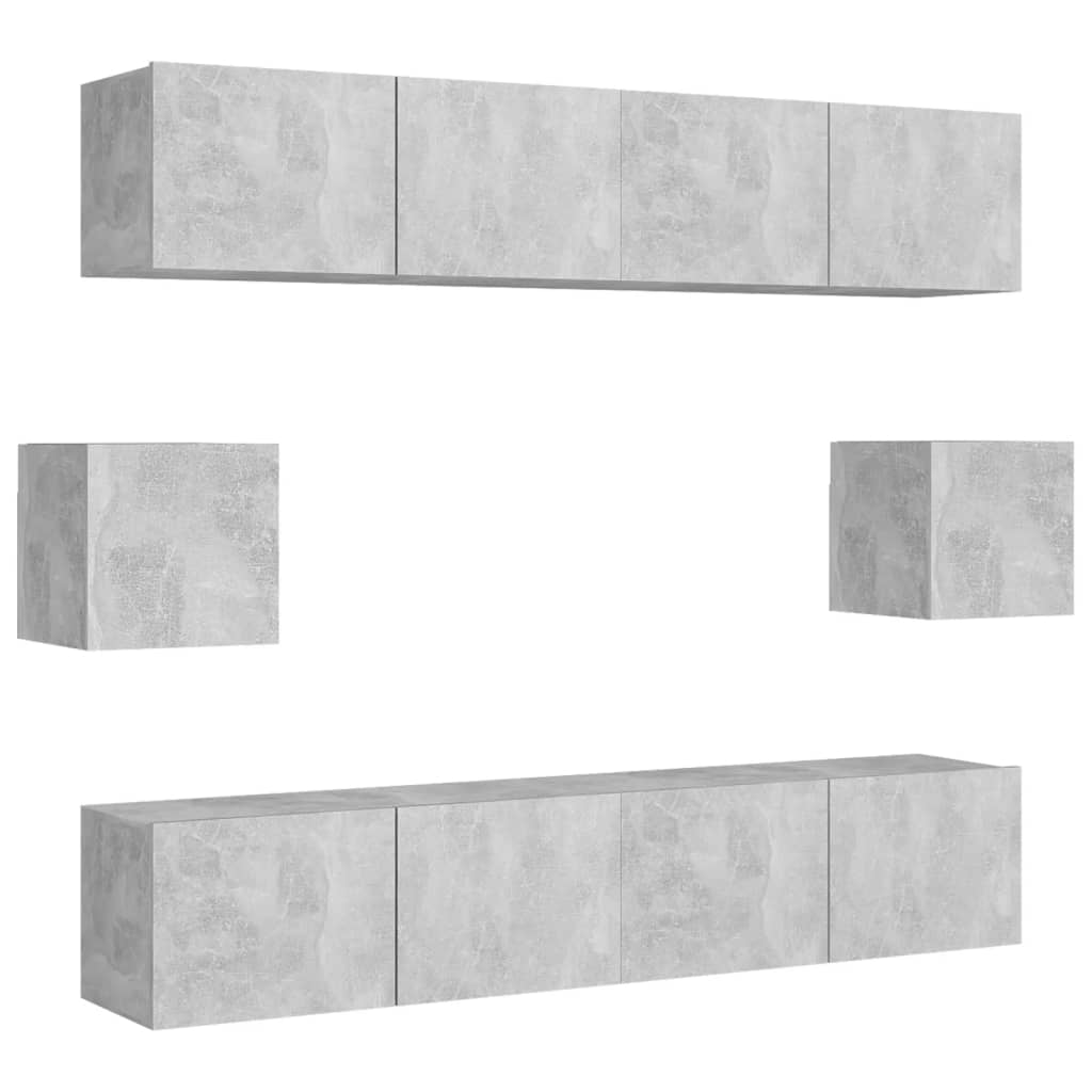 6-delige Tv-meubelset bewerkt hout betongrijs is nu te koop bij PeponiXL, paradijselijk wonen!