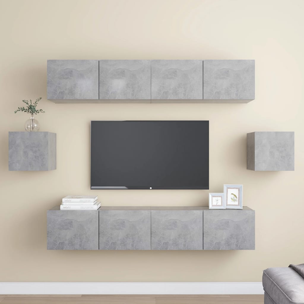 6-delige Tv-meubelset bewerkt hout betongrijs is nu te koop bij PeponiXL, paradijselijk wonen!