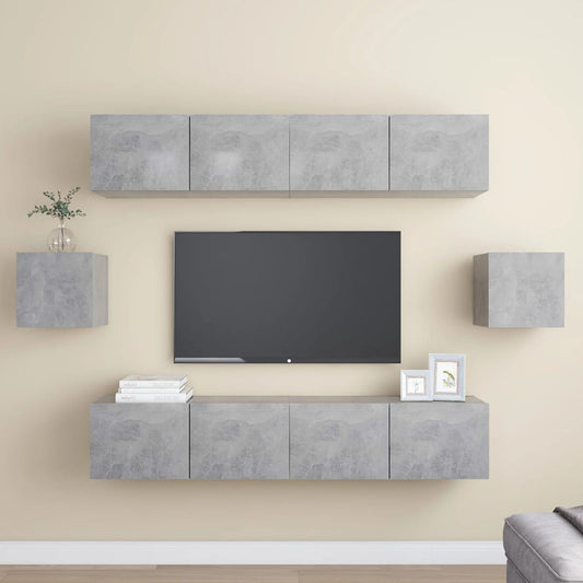 6-delige Tv-meubelset bewerkt hout betongrijs is nu te koop bij PeponiXL, paradijselijk wonen!