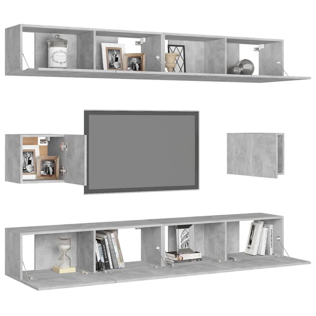 6-delige Tv-meubelset bewerkt hout betongrijs is nu te koop bij PeponiXL, paradijselijk wonen!