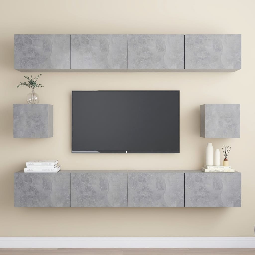 6-delige Tv-meubelset bewerkt hout betongrijs is nu te koop bij PeponiXL, paradijselijk wonen!